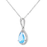 0.79ct Pear Shape Blue Topaz and Micro Set Diamond Pendant in UK Hallmarked 9ct White Gold